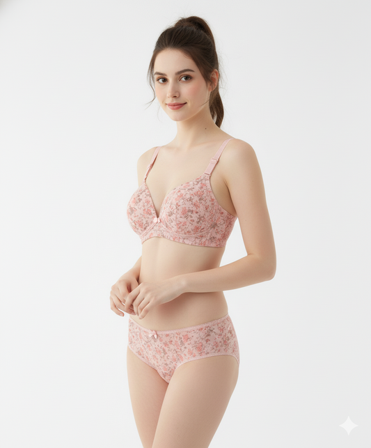 ๐น front Back-Open Bra Charming Floral Print Padded T-Shirt Bra