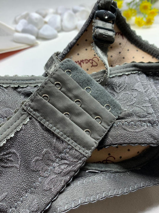 Gray Floral Lace Demi Bra with Adjustable Straps