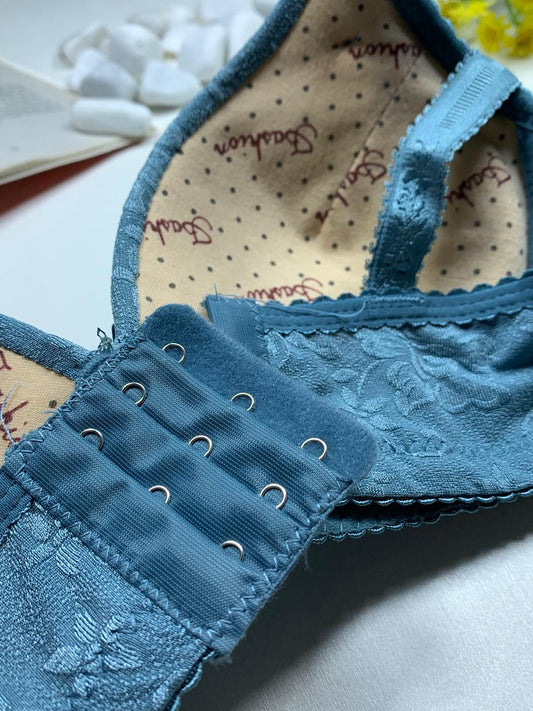 Dusty Blue Floral Lace Demi Bra with Adjustable Straps