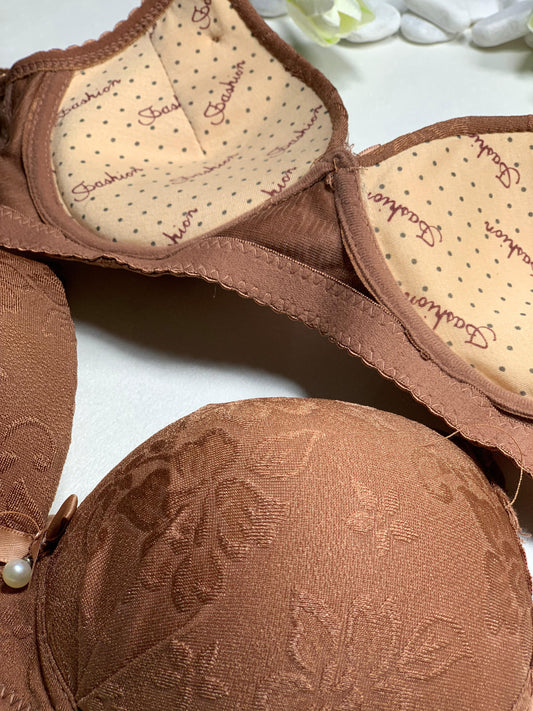 Warm Coffee Brown Floral Lace Demi Bra with Adjustable Straps