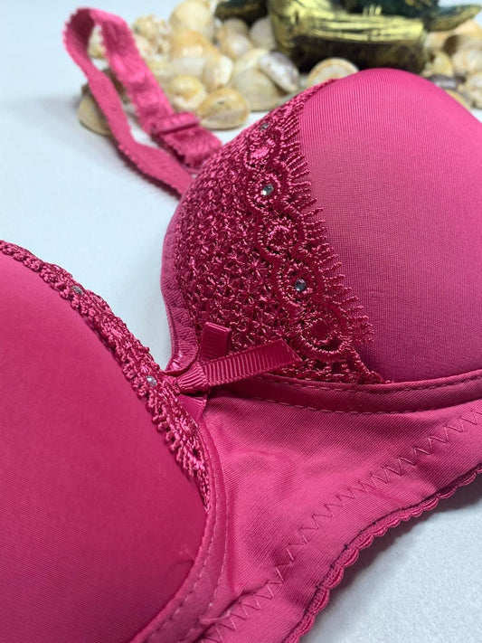"Secret Desire" Pink Lace Embellished Bra