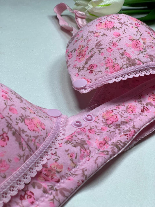 🌹 Front Back-Open Bra Charming Floral Print Padded T-Shirt Bra