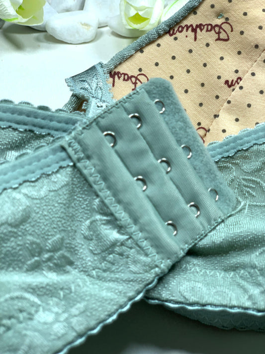 Sage Green Floral Lace Demi Bra with Adjustable Straps
