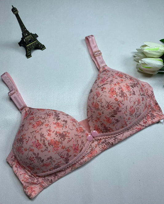 🌹 front Back-Open Bra Charming Floral Print Padded T-Shirt Bra