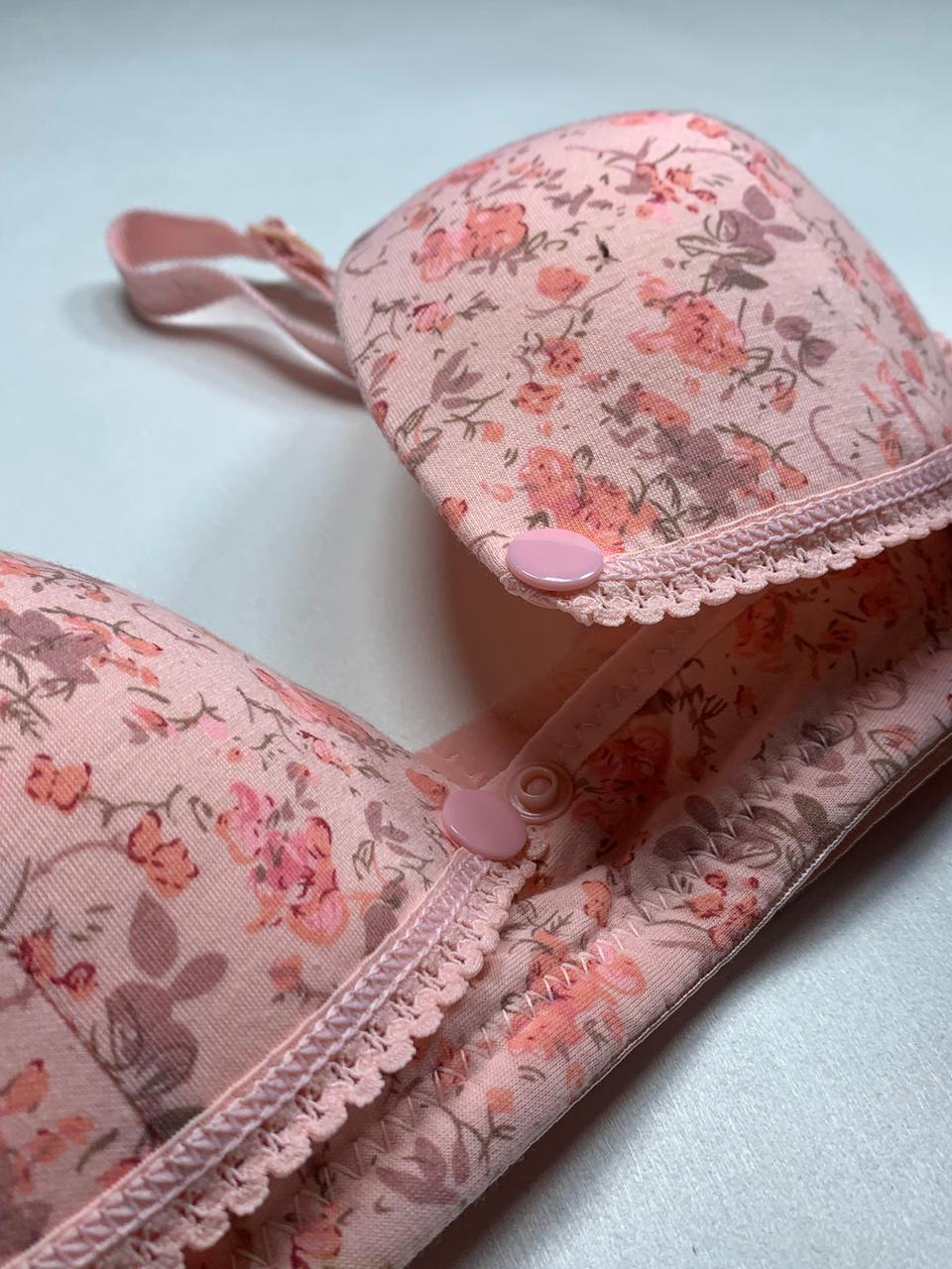 🌹 front Back-Open Bra Charming Floral Print Padded T-Shirt Bra