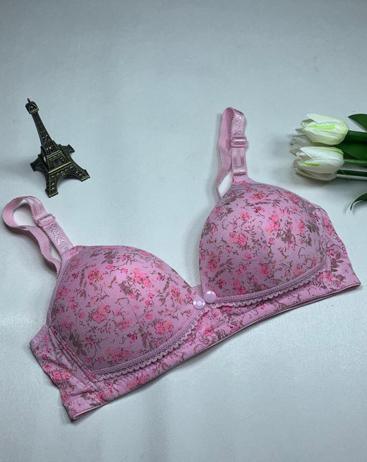 🌹 Front Back-Open Bra Charming Floral Print Padded T-Shirt Bra