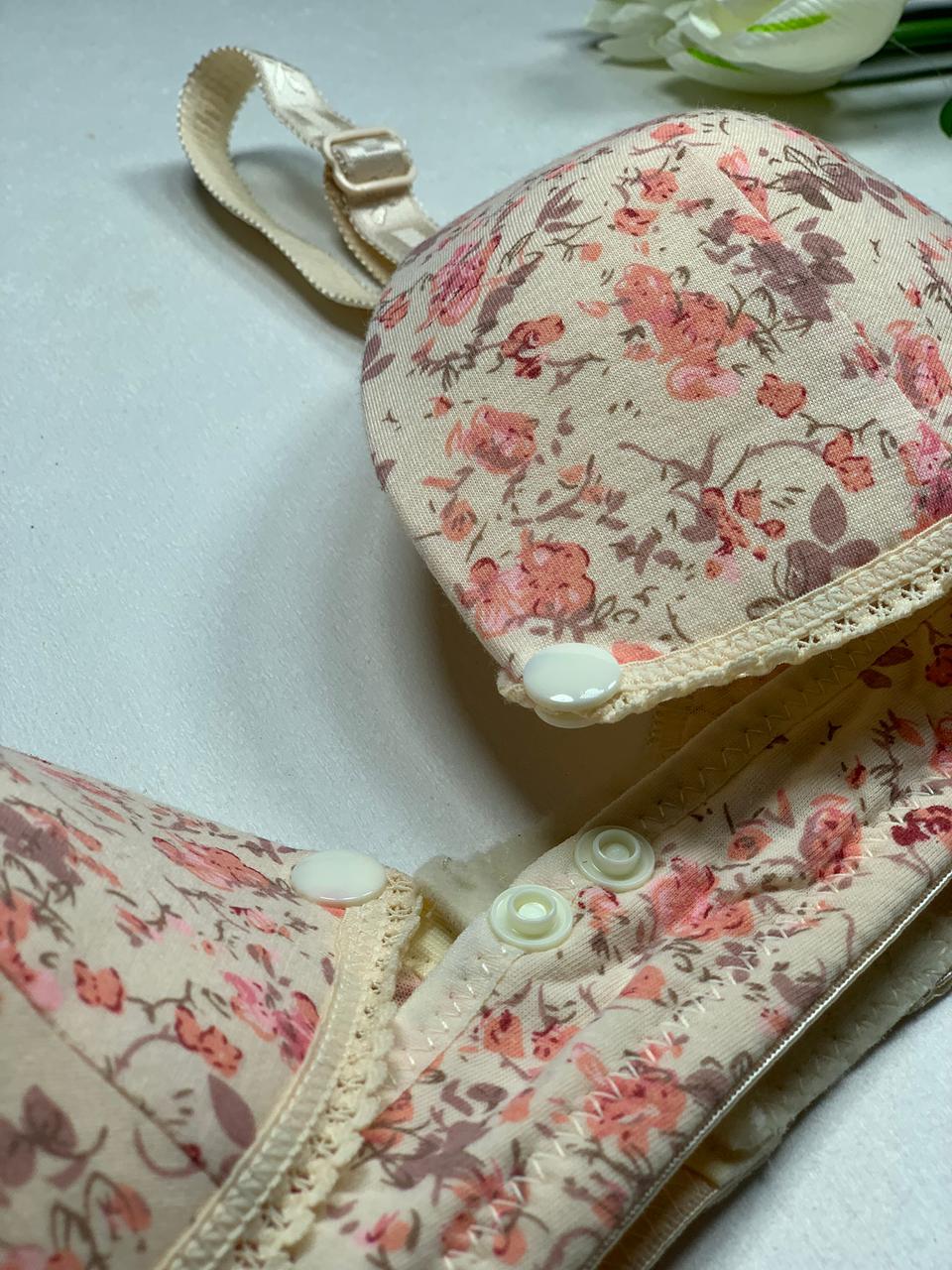 🌹 Front Back-Open Bra Charming Floral Print Padded T-Shirt Bra