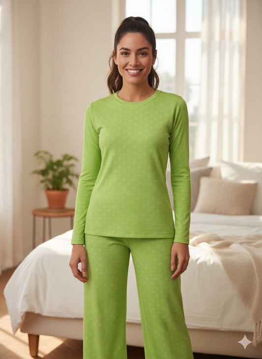 Cozy Comfort Knit Long Sleeve Pajama Set in Lime Green