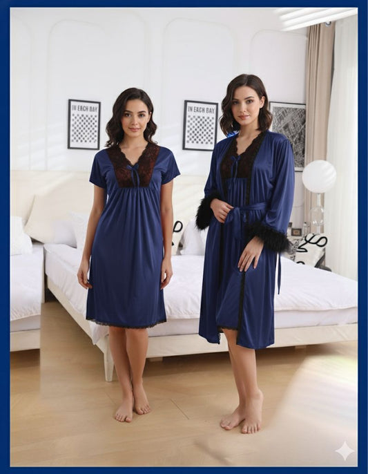 Nightdress & Feather-Trim Robe Set | Romantic Sleepwear
