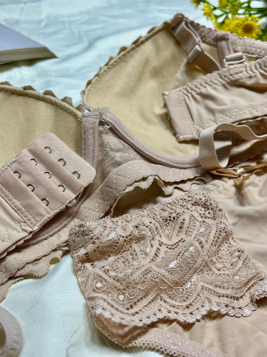 Delicate Nude Lace Bra & Panties Set - Comfortable Everyday Lingerie