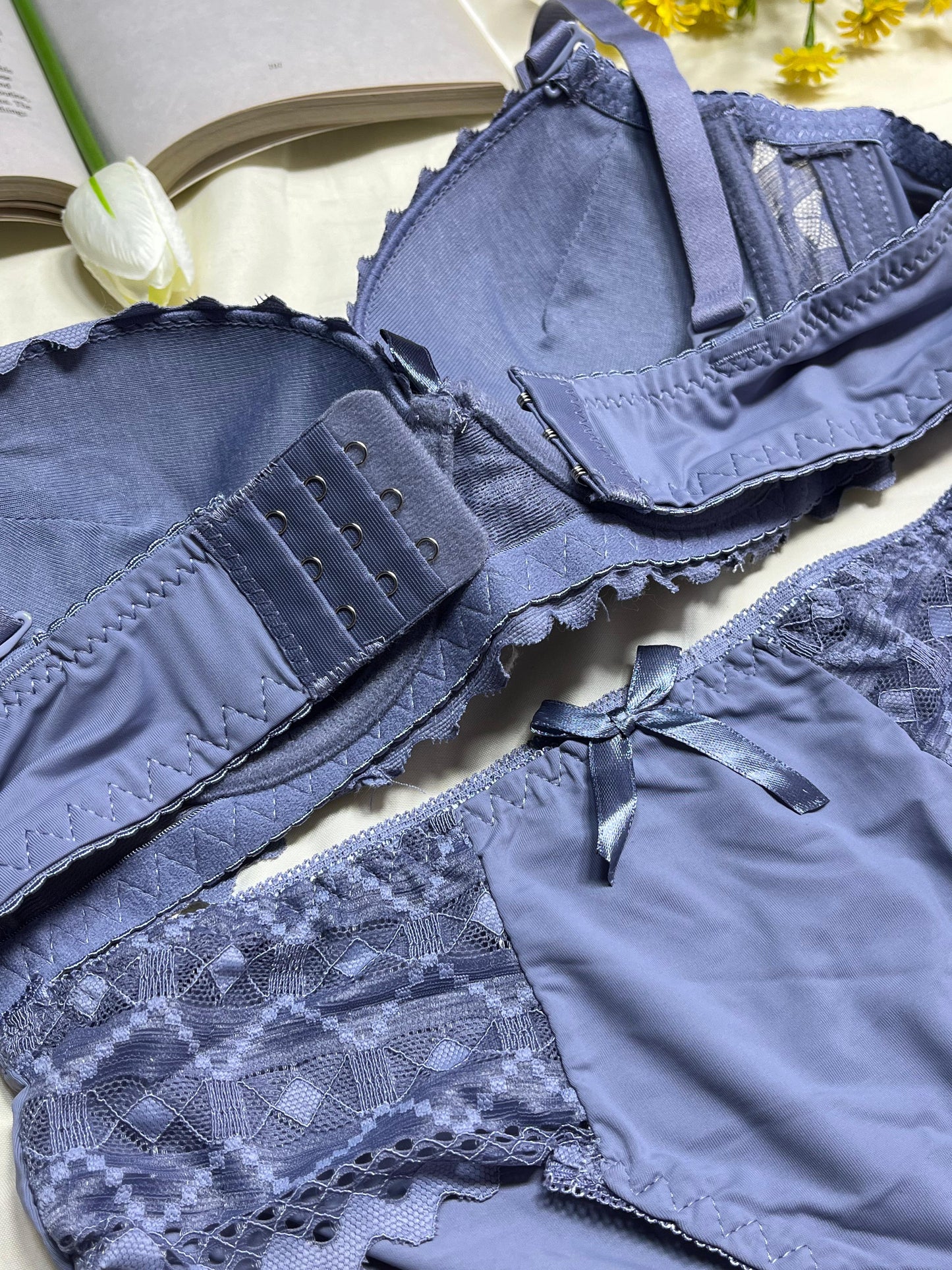 Midnight Blue Elegance Lace Push-Up Bra and Panty Set