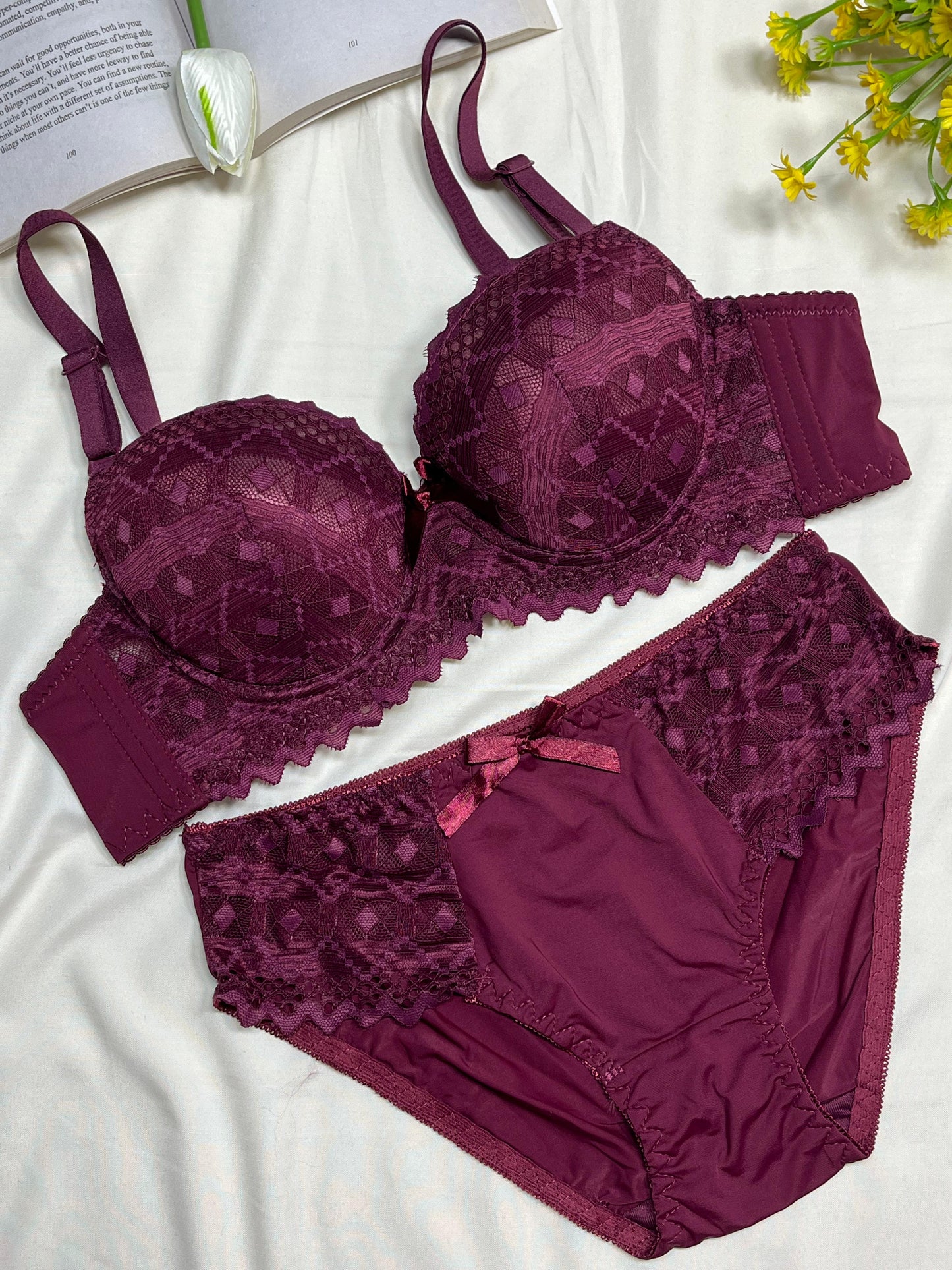 Luxurious Burgundy Lace Push-Up Bra and Panty Set