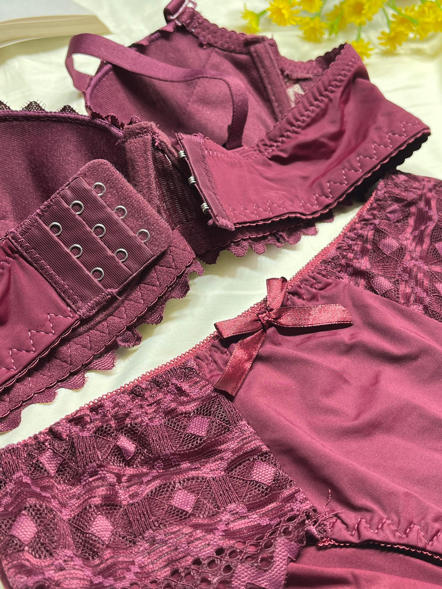 Luxurious Burgundy Lace Push-Up Bra and Panty Set