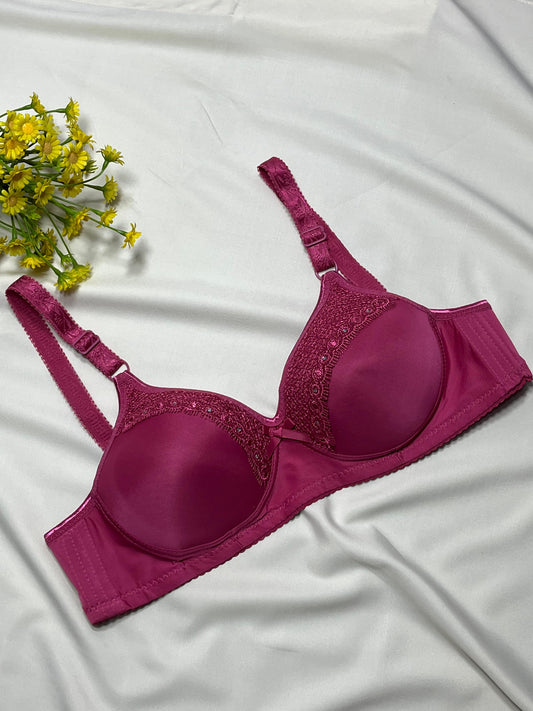 "Secret Desire" Pink Lace Embellished Bra